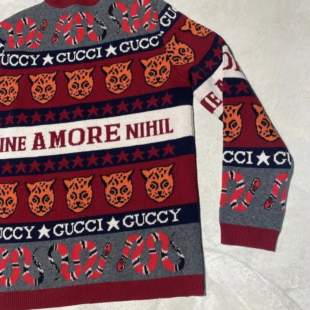 100% AUTHENTIC Gucci Sine Amore Nihil Wool Sweater Men SZ M AOP Red Snakes Tiger
